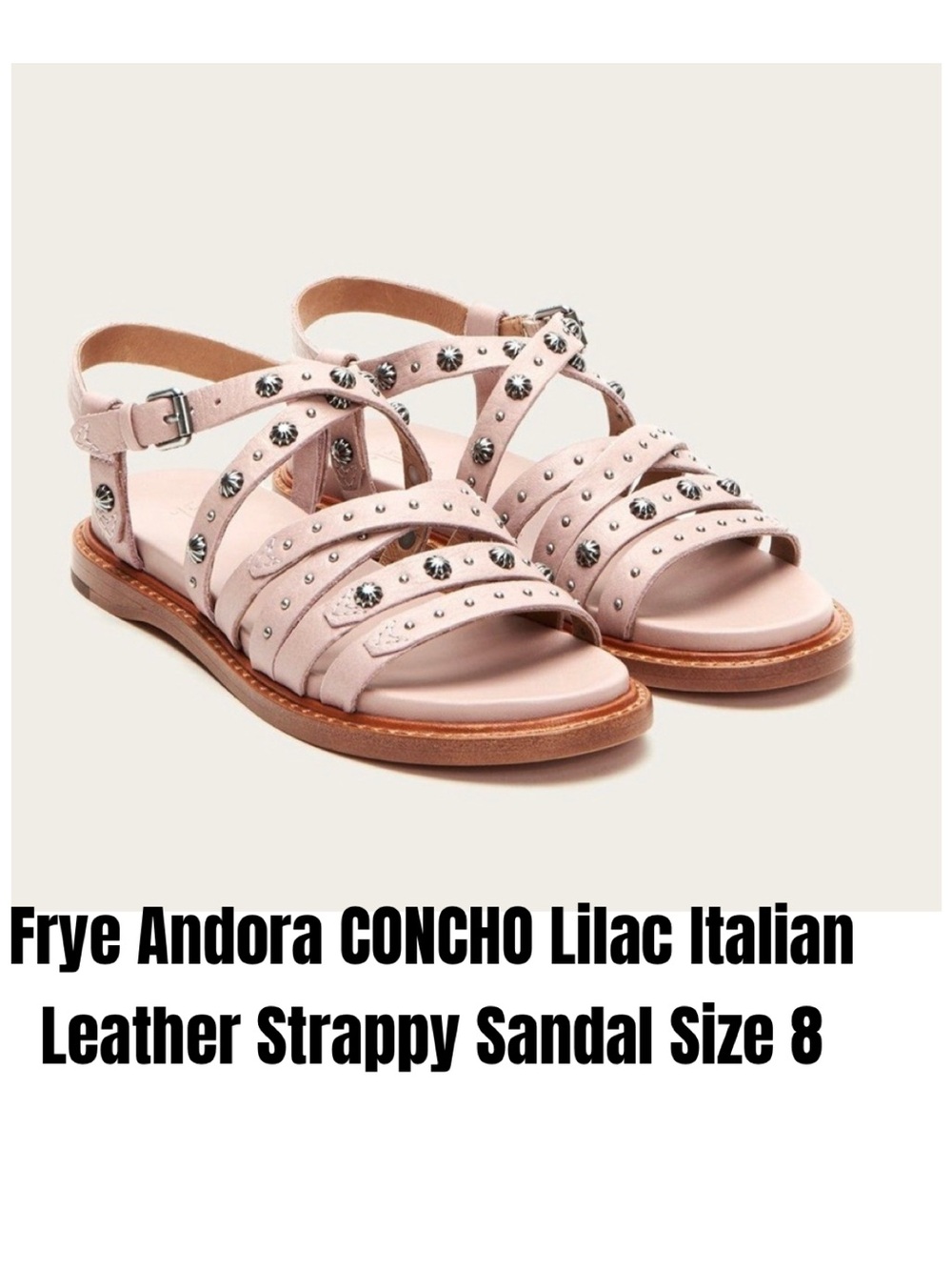 Frye Andora CONCHO Lilac Italian Leather Strappy Sandal Size 8
